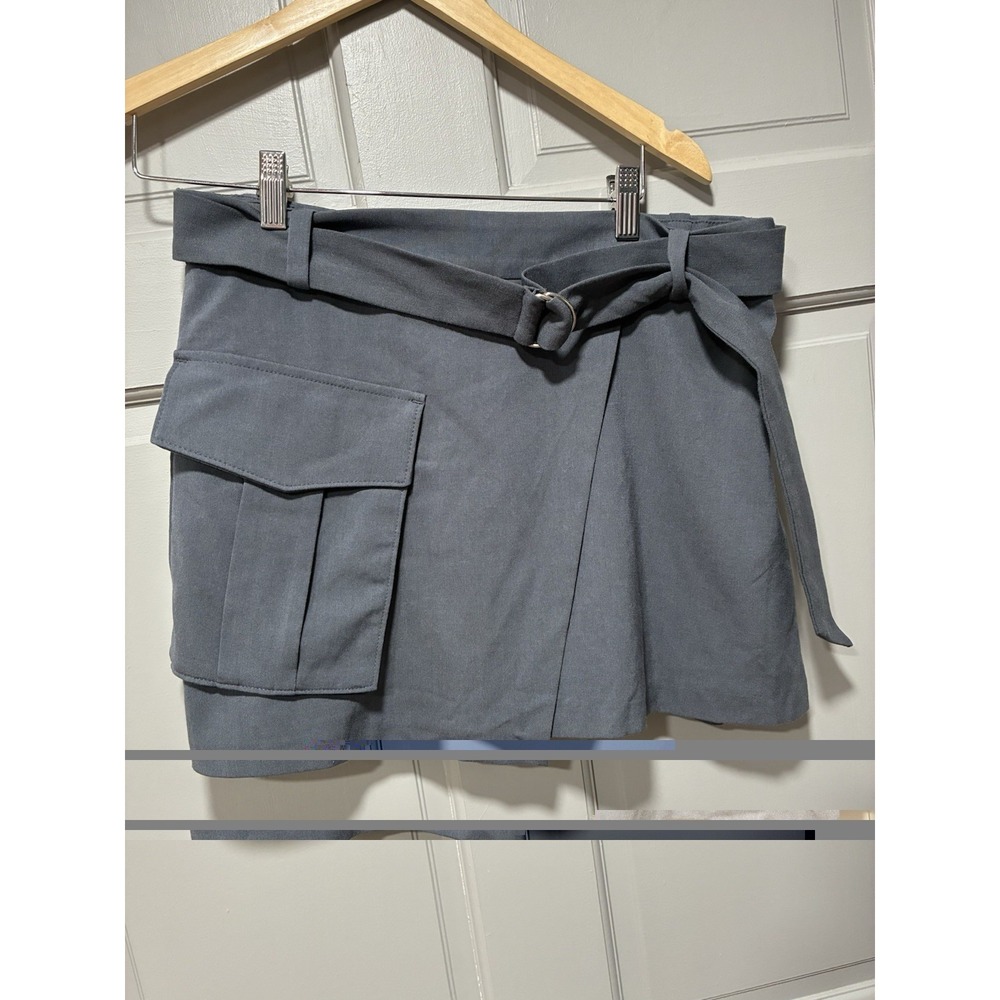 Abercrombie Women Wrap Front Utility Mini Skort Grey Belted Cargo Skirt Medium